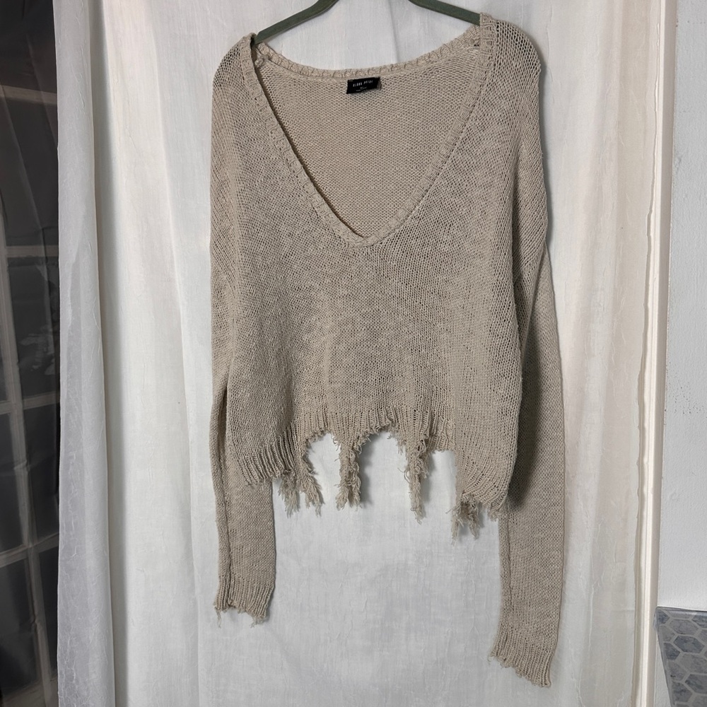 3/$20 💥 Blank Paige Oversized Relaxed Fit Sweater Distressed Cream Frayed Knit‎ - Picture 5 of 15